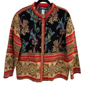 Sag Harbor Womens Gold Tapestry Boho Button Front Long Sleeve Jacket Size 18